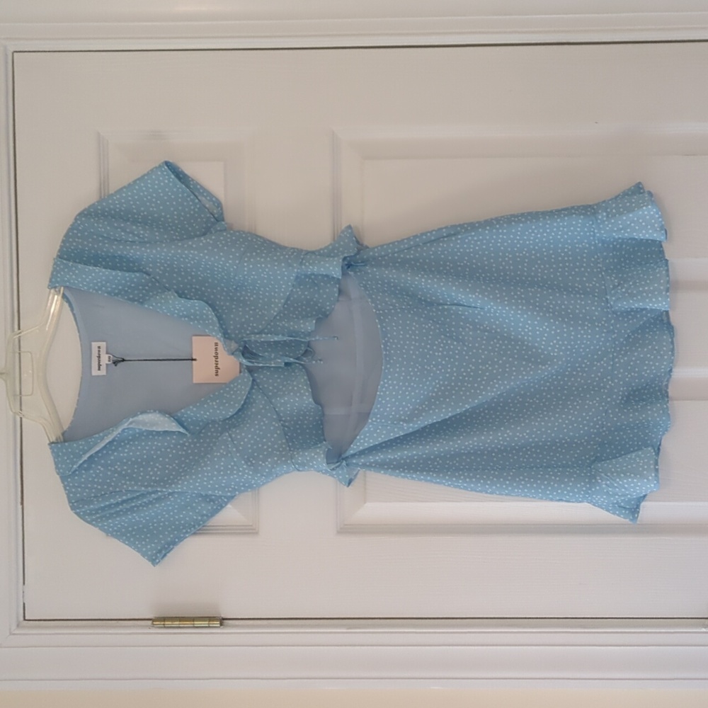 Superdown blue ruffle mini dress with cutout at waist